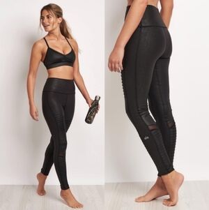 Alo Yoga Black Metallic Glossy Sculpting Moto leggings Small